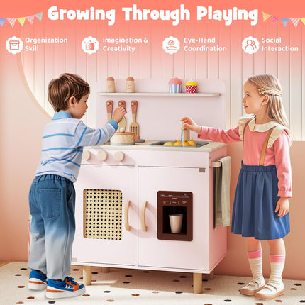 Costzon Kids Kitchen Playset | Little Chef Wooden Pretend Play Toy w/Realistic Ice Maker