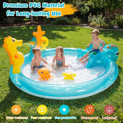 Costzon Inflatable Kiddie Pool Outdoor Kids Summer Playhouse Inflatable Water Park (70'' x 62'' x 26.5'')