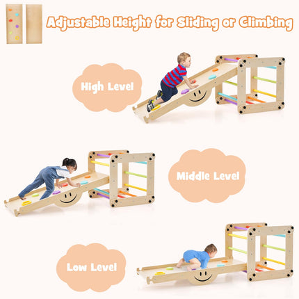 Costzon Climbing Toys for Toddlers, 10 in 1 Foldable Montessori Indoor Wooden Climber Ladder with Reversible Ramp