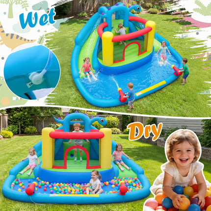 BOUNTECH Dinosaur Styling Inflatable Water Slide  Double Slides Park