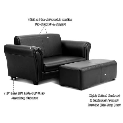 Costzon Toddler Couch with Footstool 2 in 1 Double Seat Children's Sofa