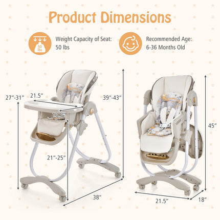 BABY JOY High Chair, Foldable Baby High Chair with Adjustable Height, Portable High Chair with Wheels