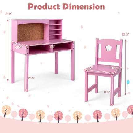 Costzon Kids Desk and Chair Set, Student Study Table with Chair, Hutch, Cork Bulletin Board, Storage Shelves