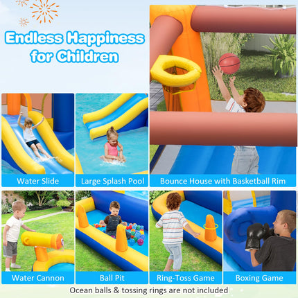 BOUNTECH Inflatable Water Slide, Shark Themed Water Bounce House with Slide for Kids Backyard Fun