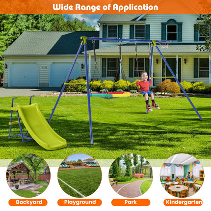 Costzon Swing Sets for Backyard, 4-in-1 Heavy Duty Large Metal Swing Frame