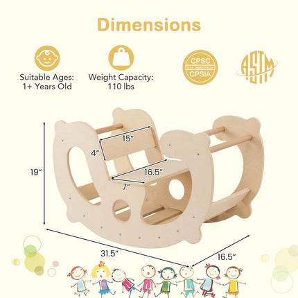 Costzon Wooden Arch Rocker, 2-in-1 Montessori Rocking Toys for Toddlers with Easy-Grip Handles