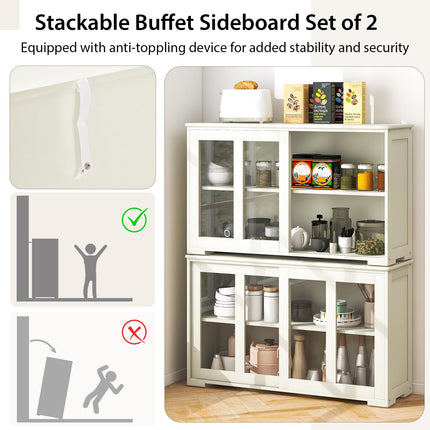 Costzon Kitchen Sideboard Antique Stackable Storage Cabinet with Adjustable Shelf