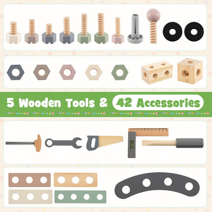 Costzon Kids 2-in-1 Wooden Kids Workbench w/Play Tools Set