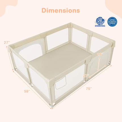 Costzon Large Baby Playpen, 75" x 59" Baby Activity Center w/Zippered Doors