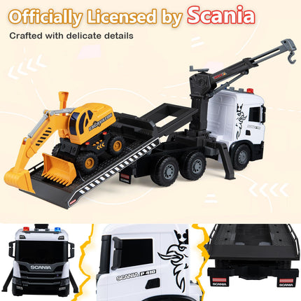 Costzon Licensed Scania Tow Truck Toy & Excavator with Sounds & Lights(Rescue+Excavator)
