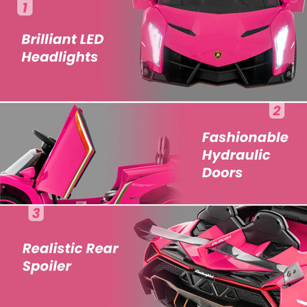 Costzon Pink Lamborghini Ride on Car, 12V Battery Powered 4WD Lambo Kids Car with Remote Control