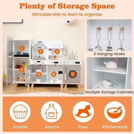 Costzon 3-Piece Play Kitchen for Kids, Wooden Toy Kitchen Set with Refrigerator
