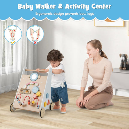 BABY JOY Wooden Baby Walker Push and Pull Sit-to-Stand Learning Walker Activity Center