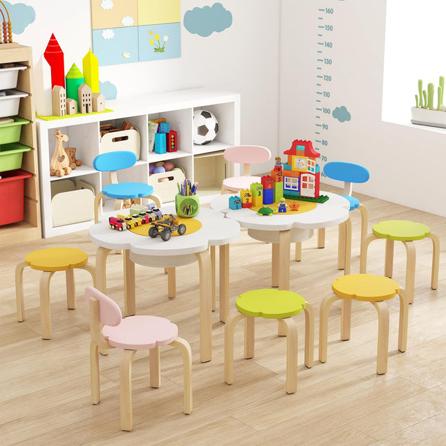 Costzon Kids Table and Chair Set 5-Piece Wooden Flower-Shaped Activity Table 2 Chairs & 2 Stools