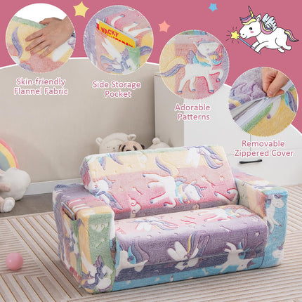 Costzon Convertible Toddler Couch, Glow in Dark, Fold Out Modular Sofa Playset with Ottomans