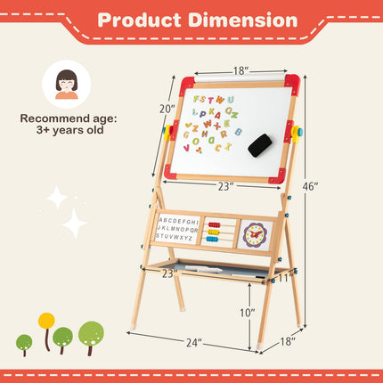Costzon 3 in 1 Kids Art Easel, 360° Rotating Double-Sided Wood Easel