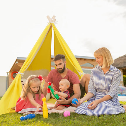 Costzon Teepee Tent for Kids, Pine Wood Frame Triangular Playhouse w/Cute Windows