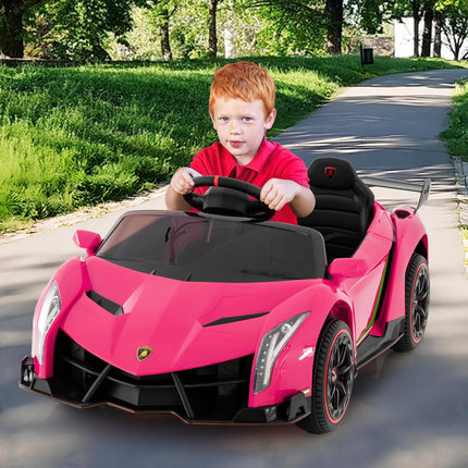 Costzon Pink Lamborghini Ride on Car, 12V Battery Powered 4WD Lambo Kids Car with Remote Control