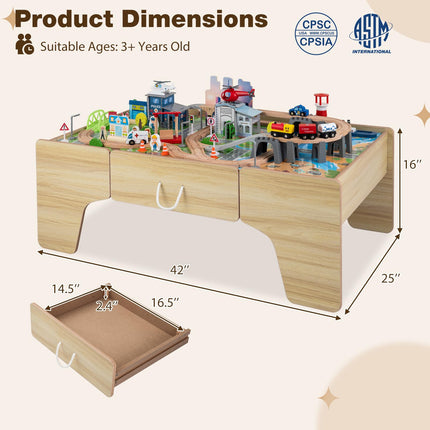 Costzon 110-Piece Wooden Train Table with Drawer for 3+ Years Old Toddlers