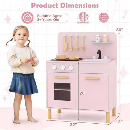 Costzon Kids Kitchen Playset, Wooden Pretend Play Kitchen with Lights and Sounds