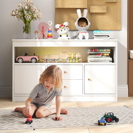 Costzon Kids Toy Storage Organizer, Wooden Children Bookshelf Storage Chest w/Open Shelf