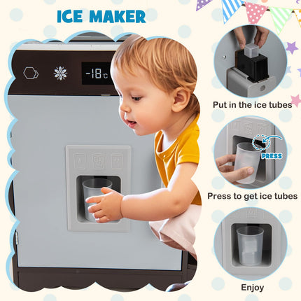 Costzon Corner Kids Kitchen Playset, Wooden Toy Kitchen Set with Range Hood