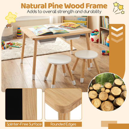 Costzon All-in-One Wooden Kids Activity Table Set w/Double-Sided Boards & 2 Foldable Storage Bins
