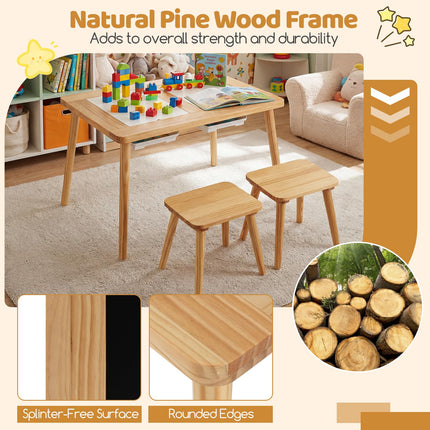 Costzon Wooden Sensory Table and Chairs w/Double-Sided Boards & 2 Foldable Storage Bins