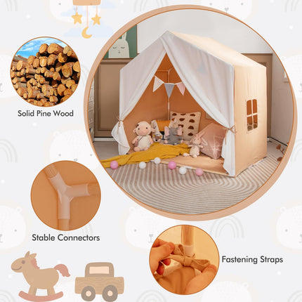Costzon Large Kids Tent with Mat, Children's Play Tent w/Flag Banner, Windows, Gauze Curtain