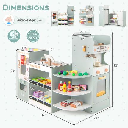 Costzon Kids Grocery Store Playset, Wooden Play Store with Checkout Counter