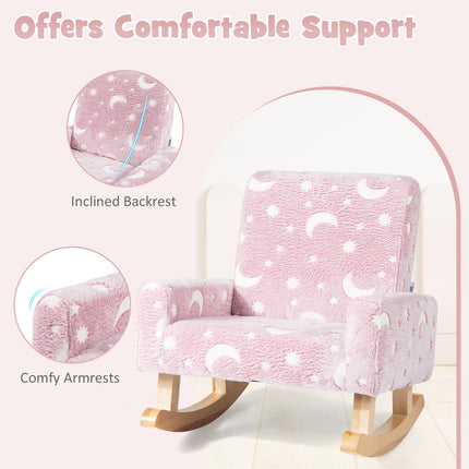 Costzon Kids Rocking Chair, Glow in The Dark, Upholstered Flannel Children's Sofa w/Poplar Wood Rocking Feet