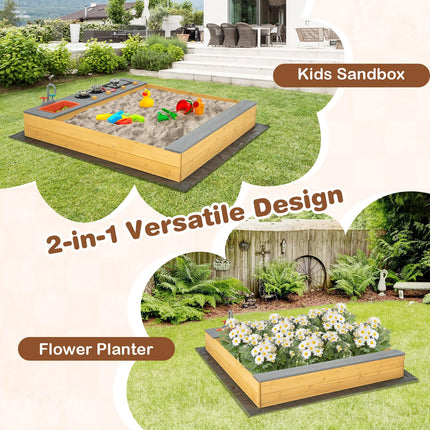 Costzon Kids Sandbox, Wooden Sand Pit w/Kitchen Playset Accessories, Water Faucet