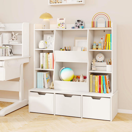 Costzon Large Kids Bookcase with 3 Movable Drawers & 8 Storage Cubbies