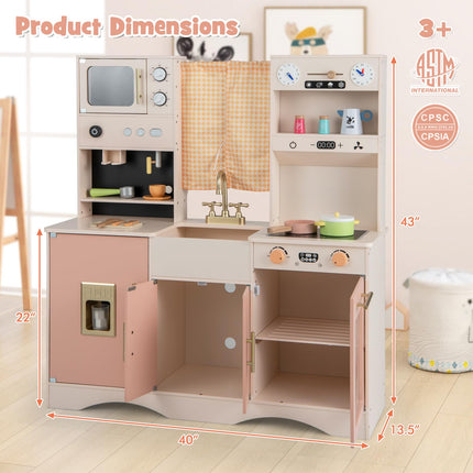 Costzon Kids Kitchen Playset, Wooden Pretend Play Kitchen, Toy Kitchen for Toddler Ages 3+