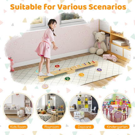 Costzon Montessori Wooden Balance Beam Step Stones, Kids Gymnastics Obstacle Course Balance Board Playset
