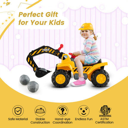 Costzon Ride On Excavator Kids Excavator Digger Bulldozer W/Safety Helmet