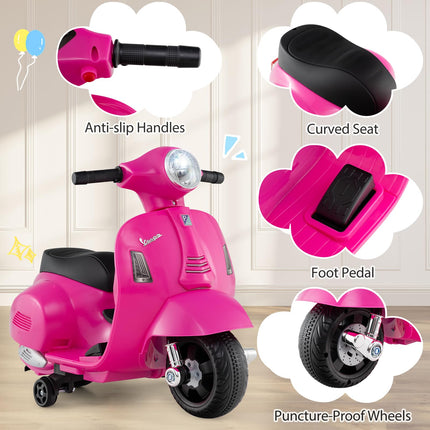 Costzon Toddler Motorcycle, Licensed Vespa Ride on Motorcycle with Training Wheels, Battery Powered Motorbike