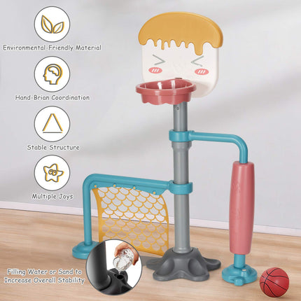 Costzon 3-in-1 Toddler Basketball Hoop & Soccer Goal Stand, Indoor & Outdoor Activity Center Basketball & Soccer for Kids