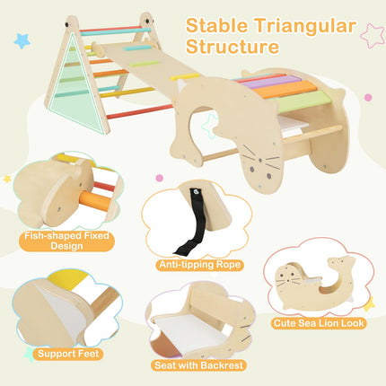 Costzon Climbing Toys for Toddlers, 7 in 1 Foldable Montessori Wooden Arch Climber Ladder with Rocker