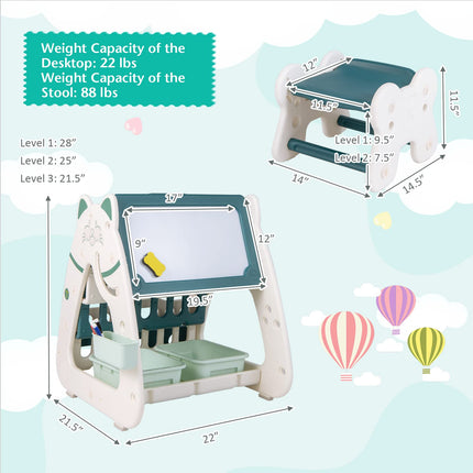 Costzon 3 in 1 Kids Art Easel, Double-Sided Magnetic Dry Erase Board, Adjustable Standing Easel