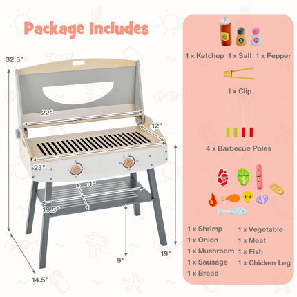 Costzon Kids Barbecue Grill Playset, Wooden Kitchen Playset with 17 Play Food & Barbecue Accessories