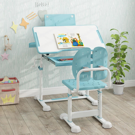 Costzon Kids Height-Adjustable Children Study Desk Set with Tilt Desktop & Book Stand