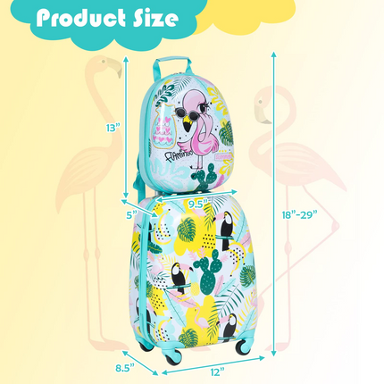 BABY JOY 2 PC Kids Luggage, 16" Toddlers Carry-on Suitcase & 12" Backpack Set