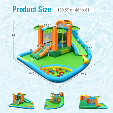 Costzon Inflatable Water Slide for Kids, 7 in 1 Kids Jumping Castle Bounce House w/Blower, Splash Pool