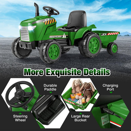 Costzon 2-in-1 Ride On Tractor, 12V Kids Ride on Car w/Detachable Trailer, Remote Control, Tractor Toys for Kids 3-8