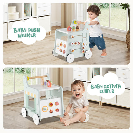 Costzon 2-in-1 Wooden Baby Walker Montessori Activity Center w/Storage