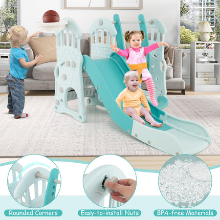 Costzon 4 in 1 Toddler Slide and Swing Set, Castle Indoor Outdoor Baby Swing with Slide