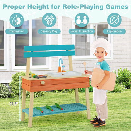 Mud Kitchen and Barbecue Grill Combo Pretend Play Kitchen for Toddler