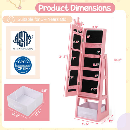 Costzon Kids Vanity & Jewelry Armoire Cabinet, Pretend Play Wooden Kids Vanity Table and Chair Set