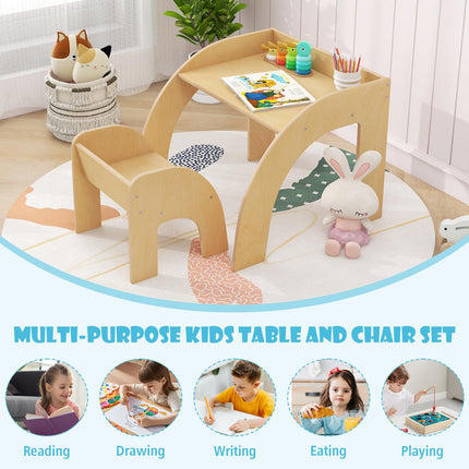Costzon Kids Table and Chairs, Wooden Activity Desk and Chair with Wide Tabletop, 23.5” x 23.5” x 19.5”
